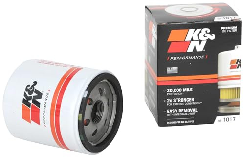 K&N Oil Filter - Spin-On 76x95mm compatible with Chrysler, Dodge, Jeep, Alfa Romeo, Buick, Chevrolet, GMC, Freightliner, Fiat, Isuzu, Holden (HP-1017), Weiß