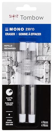 Tombow 57316 Mono Zero Eraser Refills, Round 2.3mm, 2-Pack