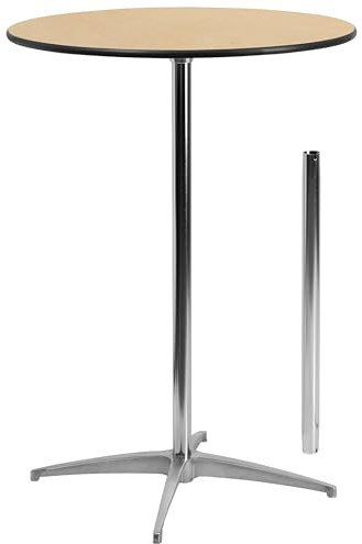 Flash Furniture Lars 30 Round Cocktail Table with 30 and 42 Columns, Adjustable Standard or Bar Height Round Table for Events or Home Use, Natural