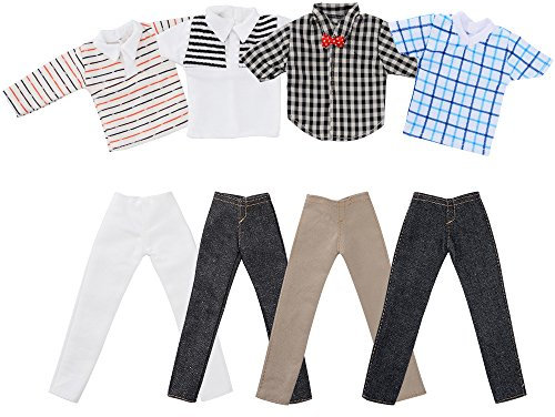 Asiv Vêtements à carreaux à la mode avec veste et pantalon pour poupée Ken Ensemble de 4