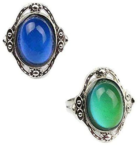 Carykon 2 Stück ovaler Stimmungsring im Retro-Stil, verstellbarer Fingerring für Liebhaber und Freunde, Einheitsgröße, One Size, Silikon, Die Uhr ist Teil des Produkts