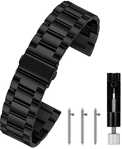 Berfine Unisex Edelstahl Schnellspanner Uhrenarmband 22mm Schwarz