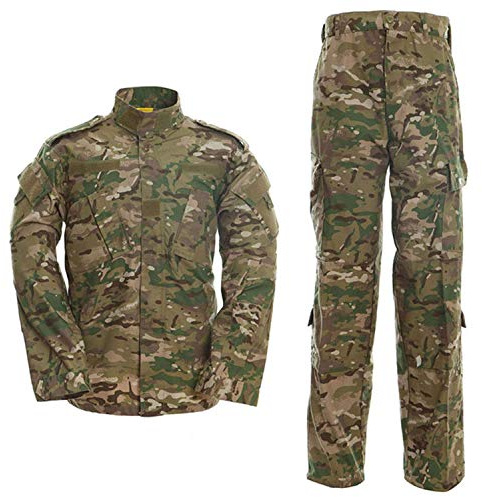LANBAOSI Men's Tactical Jacket and Combat Trousers Set Camo Woodland Hunting ACU Military Uniform, Cp, L