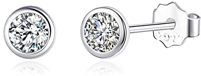 Pendientes de tuerca pequeños de plata de ley 925 para mujeres y hombres, chapados en oro, circonita cúbica, circonita cúbica, lóbulo de oreja, cartílago, 3 mm, 4 mm, 5 mm, 4mm, Circonita cúbica