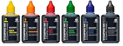 Octopus Solvent stämpelfärg set för släta ytor, stämpelbläck 6 x 50 ml
