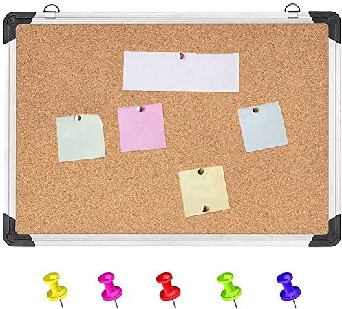 BAKAJI Bacheca Pannello Lavagna in Sughero Forma Rettangolare con Cornice in Alluminio Decorazione Casa Arredamento Design Moderno da Parete Vintage (50x35x1.8)