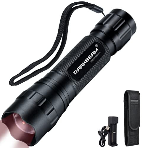 DARKBEAM Lampe Torche IR 850nm LED Lampe de Poche Infrarouge, Travailler avec l'équipement de Vision Nocturne, Puissant Invisible Lumière Rechargeable pour chasse, observation, sauvetage, avec piles