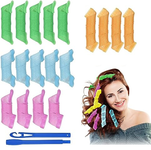 20Pcs Bigoudis pour Cheveux Magiques,Kit de Coiffure en Spirale, Bigoudis en Spirale,Bigoudis de Cheveux, Coiffage spirale magique Kit de coiffure pour femme fille Bigoudis