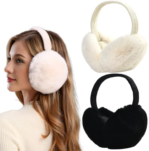 Dwenarry Women Winter Ear Muffs Warm faux fur Earmuffs Foldable Ear Warmer Ladies Ear Covers 2Pack