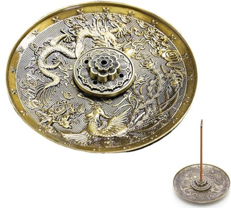 JOCXZI Bruciatore di Incenso Dragon Phoenix - 1Pcs Bruciatore di Incenso retrò in Lega di Zinco, Bruciatore di Incenso con Portacenere,Adatto per Camera da Letto, Soggiorno, Ufficio, Yoga, Sauna