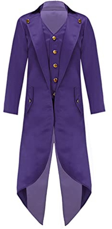 Jugaoge Boys Girls Renaissance Steampunk Tailcoat Jacket Medieval Vintage Frock Coat Halloween Party Cosplay Purple 14 Years