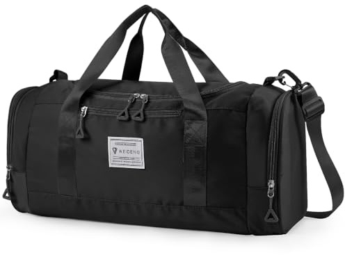 Vllcsla Sac de Sport Fitness Femme 28 L, avec Compartiment Chaussures & Poche Humide, Sacs de Voyage Week-End Résistant à Usure, Sac de Nuit Petit Duffle Bag, 53x22x24 cm, Noir