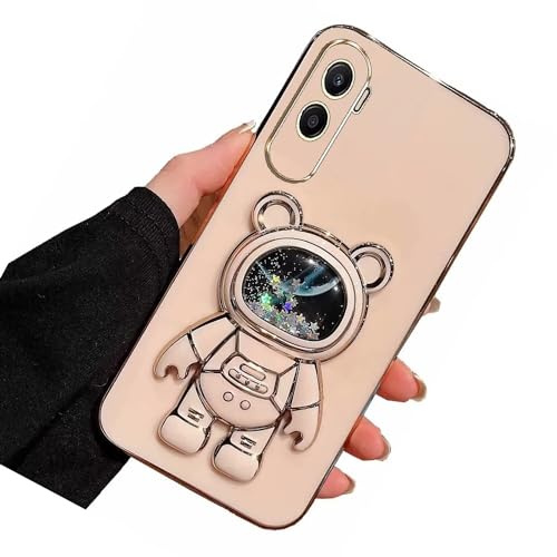 Nadoli pour Honor 90 Lite Sable mouvant Ours Astronaute Invisible Béquille Coque,Ultra Mince Placage Astronaute Pliant Supporter Silicone Flexible Paillette Housse Étui de Potection