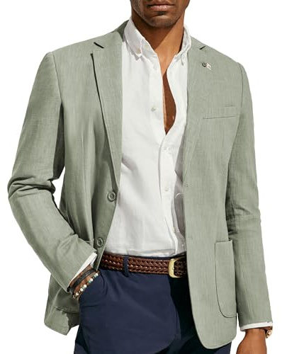 PJ PAUL JONES Mens Sport Jacket Linen Cotton Summer Breathable Blazer Casual Unlined Two Button Sport Coat Light Green XXL
