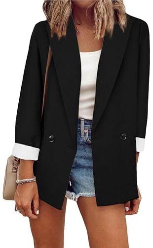 ZICUE Blazer Léger Ouvert sur Le Devant À Manches Longues pour Femmes Blazers À Revers De Couleur Solide Blazers Professionnels À Boutons pour Le Bureau Noir XXL