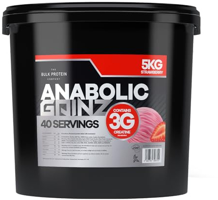 Anabolic Gainz 5kg – Mass Gainer – 30g Protein Powder – Contains 3g Creatine Per Serving – Post Workout Recovery Fuel to Build Lean Muscle – 40 Servings – GMP Certified – TBPC (Strawberry)