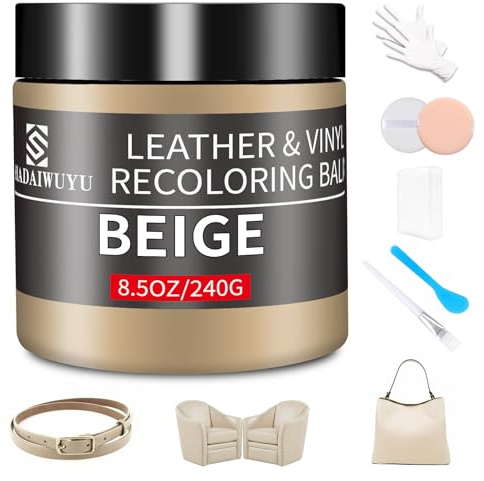 Leather Recoloring Balm,8.5oz Leather Color Restorer,Beige Leather Repair kit for Furniture and Car Interior,Leather Couch Scratch Repair,Leather Dye Paint for Faded,Cracked and Damaged Leather
