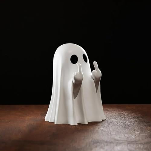 Starnearby Cute Geist Statue, Mittelfinger-Geist Figuren, 2025 Gruselig Geister Halloween-Statue Desktop Ornamente Halloween Deko Outdoor & Indoor (Mittelfinger Geist)