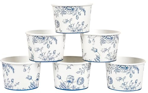 Elyxio 50Pcs Floral Treat Snack Cups Blue Flowers Ice Cream Cups 9oz Disposable Blue and White Chinoiserie Dessert Bowls for Sundae Frozen Yogurt Soup Birthday Party Supplies (Blue Floral)