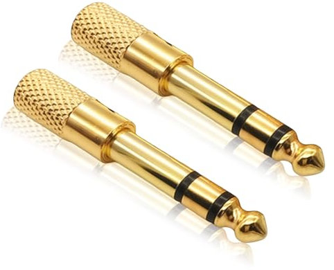 Yunova - 2 adaptadores de conector para auriculares, convertidor de audio macho de 6,35 mm a hembra de 3,5 mm con conector chapado en oro de 24 quilates, carcasa de latón en ángulo para guitarra