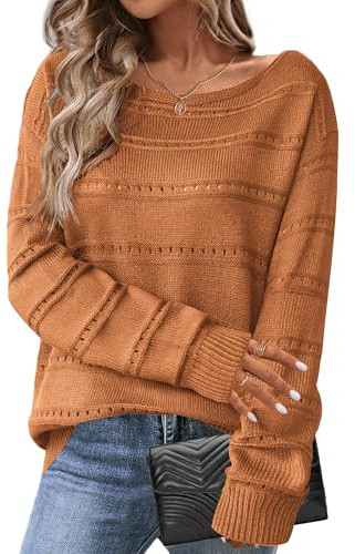 HOTOUCH Maglioni da donna UK a maniche lunghe per autunno e inverno, maglione morbido con scollo profondo, pullover lungo con spalle scoperte, maglione lavorato a maglia, Marrone, XL