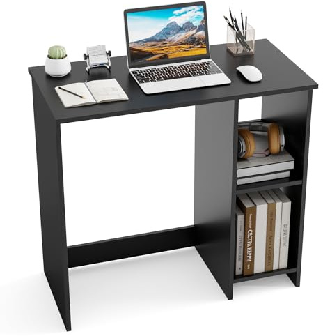 COSTWAY Compact Computer Desk, Small Wooden Study Writing Workstation with Open Compartment, Modern Simple PC Laptop Table Working Desk for Home Office Bedroom (Black, 80 x 40 x 74cm)