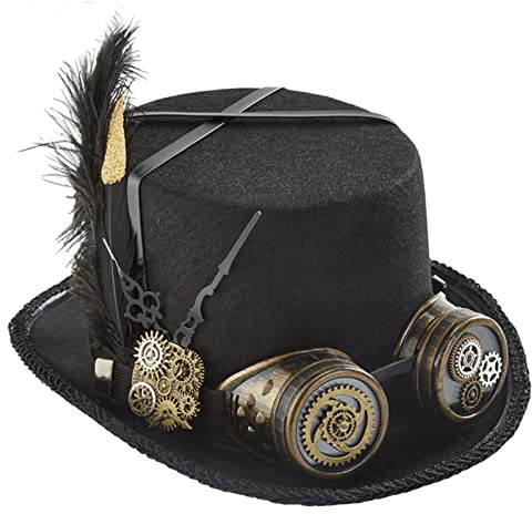 Yooghuge Steampunk Cappelli A Top Per Gli Uomini Con Occhiali Da Viaggiatore Del Tempo Cappello Accessori di Halloween Cappello Steampunk Top Cappelli Con Occhiali