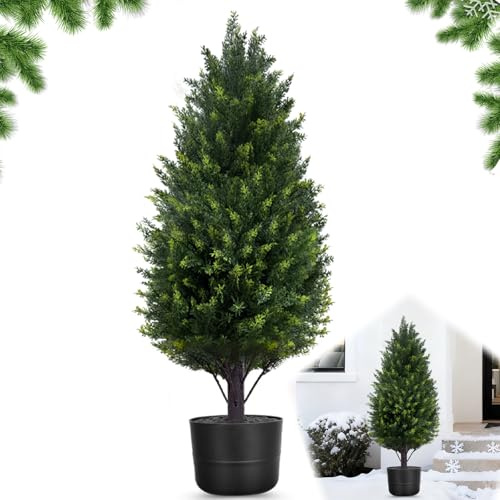 70CM Artificial Cypress Christmas Trees Cedar Topiary Tree Outdoor Indoor,Potted Fake Cypress Trees Pine Tree Faux Shrubs Evergreen Plants for Front,UV Resistant for Xmas Door Office