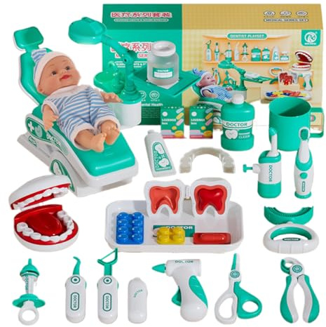 Odoukey Barntandläkarspel realistiskt läkarspel för småbarn med docka tidig pedagogisk leksak för tandläkare plast läkare kit för små 3+ presenter stil
