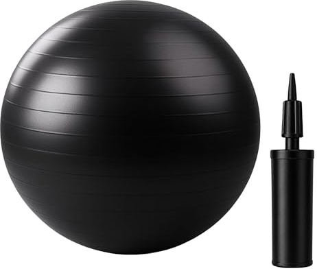 BURAKH Anti-Burst Exercise Ball with Pump – Yoga, Pilates & Fitness Gym Ball for Core Strength, Balance & Pregnancy – Non-Slip Swiss Ball (Black, 85cm)