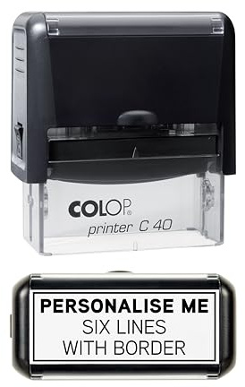Personalised Custom Made Self-Inking Business Company Address Rubber Ink Stamp - 58mm x 22mm - with Solid Border (Six Lines of Text)