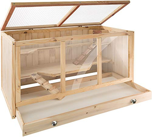 tectake® Cage à Hamster Cochon d’Inde Petits rongeurs en Bois, Plusieurs étages avec rampes, Tiroir intégré pour Un Nettoyage Facile