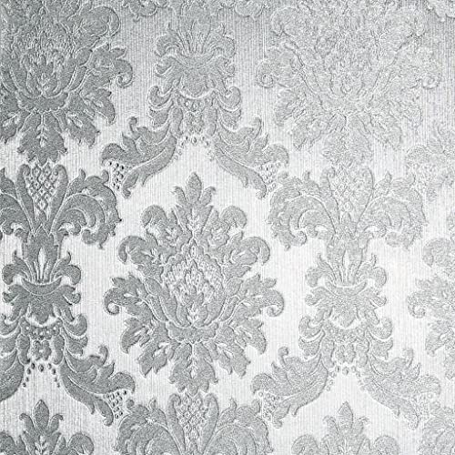 Arthouse Damask Silver Wallpaper - Metallic Foil Finish Oozes Finesse - Heavy Weight Vinyl Perfect Finish for Any Room Designed for Modern or Traditional Home - High Quality Floral Wallpaer 297005