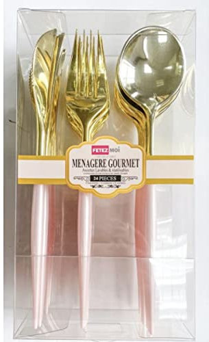 Gourmet - Cubertería (8 unidades, 8 unidades, 8 x tenedor 8 x cuchara de 24 piezas, color rosa