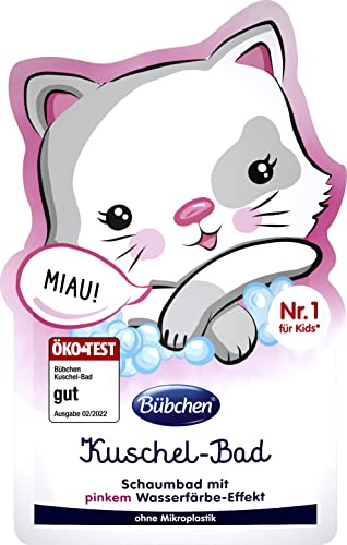 Bübchen Kuschel-Bad Miau - Additif de bain liquide avec effet aquarelle rose pour enfants - 40 ml - Mousse de bain douce à l'aloe vera - Sans silicone ni microplastique