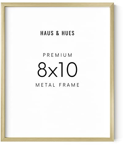 HAUS AND HUES 8x10 Gold Picture Frame - Modern Aluminum Wall Art Display - Lightweight 8x10 Frame for Photos, Prints, Posters - Ready-to-Hang Vertically & Horizontally