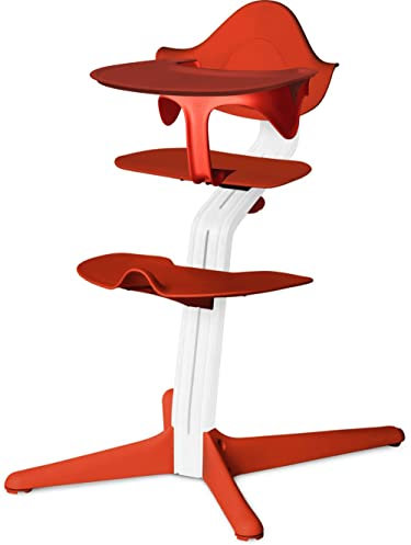 Nomi Hochstuhl - Test Winner in Highchair Test - Basis Eiche weiß lackiert und Stuhl Burnt Orange, Mini-Halterung Burnt Orange und Tisch Burnt Orange