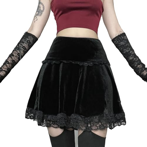 XKBHYD Jupe plissée noire pour femme avec ceinture et chaîne