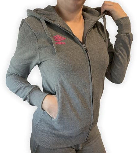 Umbro - Felpa da Donna Garzata Invernale in Caldo Cotone con Cerniera, con Cappuccio, Tuta Donna in Cotone Felpato, Sportiva, Casa, Palestra, Jogging, Tempo Libero (M, Grigio)
