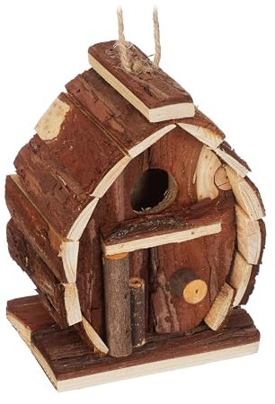 Relaxdays Deko Vogelhaus, Tannenholz, HxBxT: 14,5 x 10,5 x 7,5 cm, Garten Dekoration, Vogelhäuschen zum Aufhängen, Natur