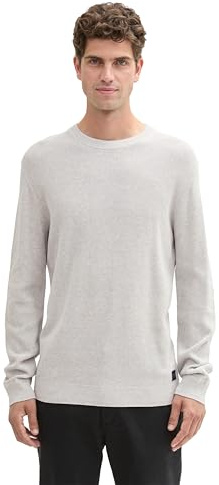 Tom Tailor Herren Basic Strickpullover aus Baumwolle, 15398 - Light Stone Grey Melange, XL