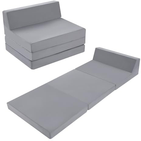MeMoreCool Klappmatratze 195x75cm, Hochdichter Schaumstoff Faltmatratze, Ausklappbarer Sofasessel, Faltbare Futonmatratze, Tragbares Boden Gästematratze, Klappcouch, Grau