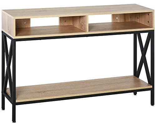 HOMCOM Mesa Consola Mueble para Recibidor con 2 Compartimientos y Estante Consola para Recibidor Entrada Pasillo 120x23,5x75 cm Roble y Negro