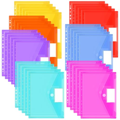 35 Pezzi Busta Portadocumenti A4, con Etichetta a Scatto, Cartelle a Busta A4, Ccopertina Traslucida Cartella Portadocumenti in Plastica, con 11 Fori per Raccoglitori, 7 Colori