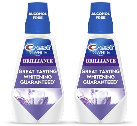 Crest 3D White Mouthwash, Teeth Whitening for Adults, 1L, 2 Pack, Alcohol Free Mouth Rinse, Breath Freshener, Antibacterial, Antiseptic, Bad Breath Treatment, Peroxide Free, Clean Mint