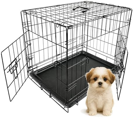 PawHaven Pet Dog Puppy Cat Cage Crate 24 24 Inch Metal Folding With Two Doors and Tray Small Black