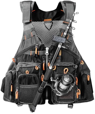 TOMSHOO Fly Fishing Vest for Men Women One Size Fits Most (Black)