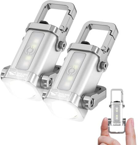 Smiling Shark TP-01 Mini Torcia, Lampada LED Portachiavi 400 Lumen COB Ricaricabile Tipo-C Multi-Modi (Alto/Basso/Lampeggiante/SOS) per Esterno Viaggi Emergenze (2 PACK)