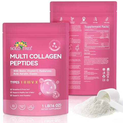 Multi Collagen Peptides Powder for Women – Type I, II, III, V & X Hydrolyzed Collagen Supplements, Unflavored, Easy Mix, Supports Hair, Skin, Nails, Joints & Bones, Gluten & Dairy Free, Non-GMO, 1lb