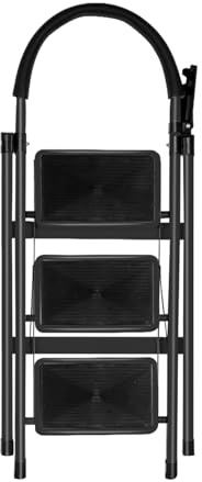 Escabeau 3 Marches Pliable–Marche Pied Antidérapant–Petit Escabeau Léger et Portable–Échelle de Bricolage Compacte pour Maison et Jardin–(C) 104 x 57 x 41,5 cm – 3 étapes (Noir)